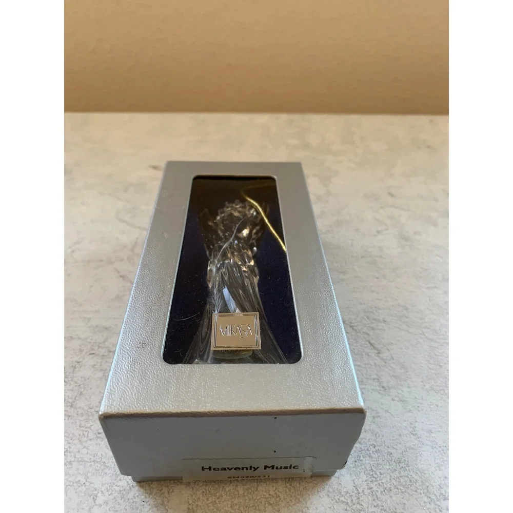 Mikasa Heavenly Music Trumpeting Angel Ornament Set of 3 Crystal with Gold Chain
